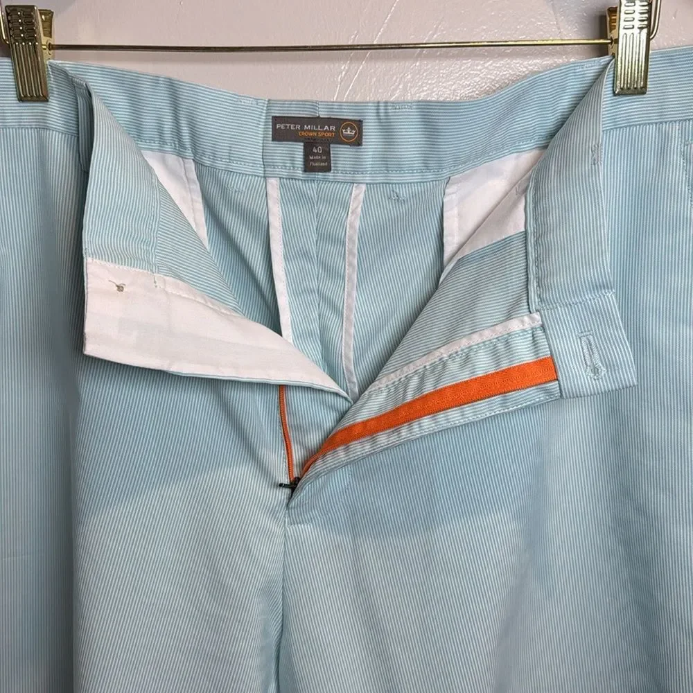 Peter Millar Crown Sport Shorts Teal Blue White Stripes Size 40 Golf Outdoor